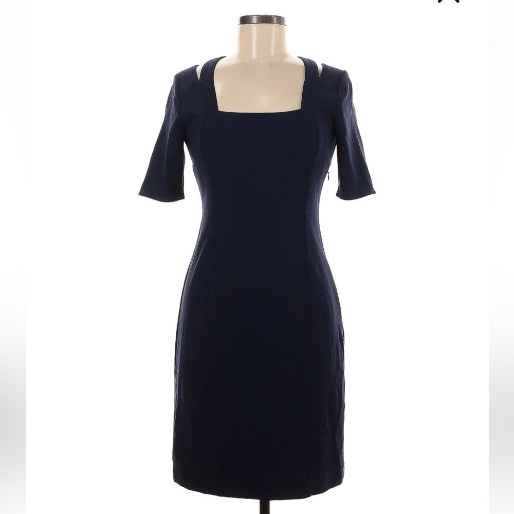 BOSTON PROPER Navy Square Neck Dress Cutout Back Strap Classic Minimalist | 8